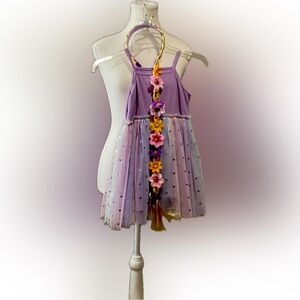 Purple Cute Dress For Girls Size 4 With Heart Details + Braid Floral Head Band